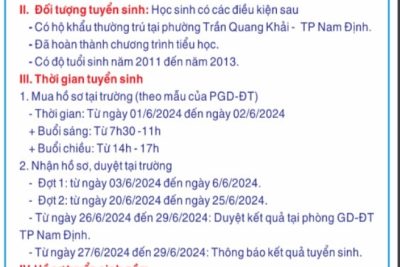 THỐNG BÁO KẾ HOẠCH TUYỂN SINH LỚP 6 NĂM HỌC 2024-2025