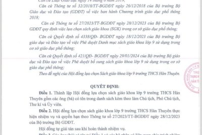 QUYẾT ĐỊNH VỀ VIỆC THÀNH LẬP HỘI ĐỒNG LỰA CHỌN SÁCH GIÁO KHOA LỚP 9