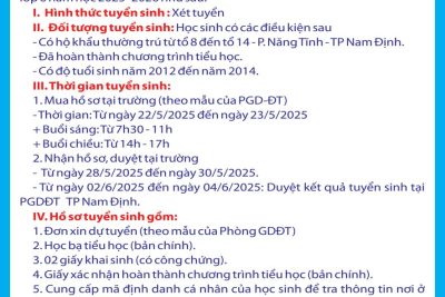 KẾ HOẠCH TUYỂN SINH LỚP 6 NĂM HỌC 2025 – 2026